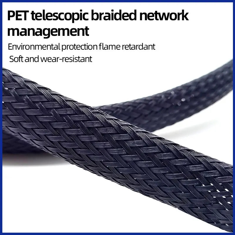 PET Elastic Woven Wire Mesh Black Encrypted Flame Retardant Woven Wire Mesh Nylon Computer Wire Mesh Tube Telescopic Sleeve 5m