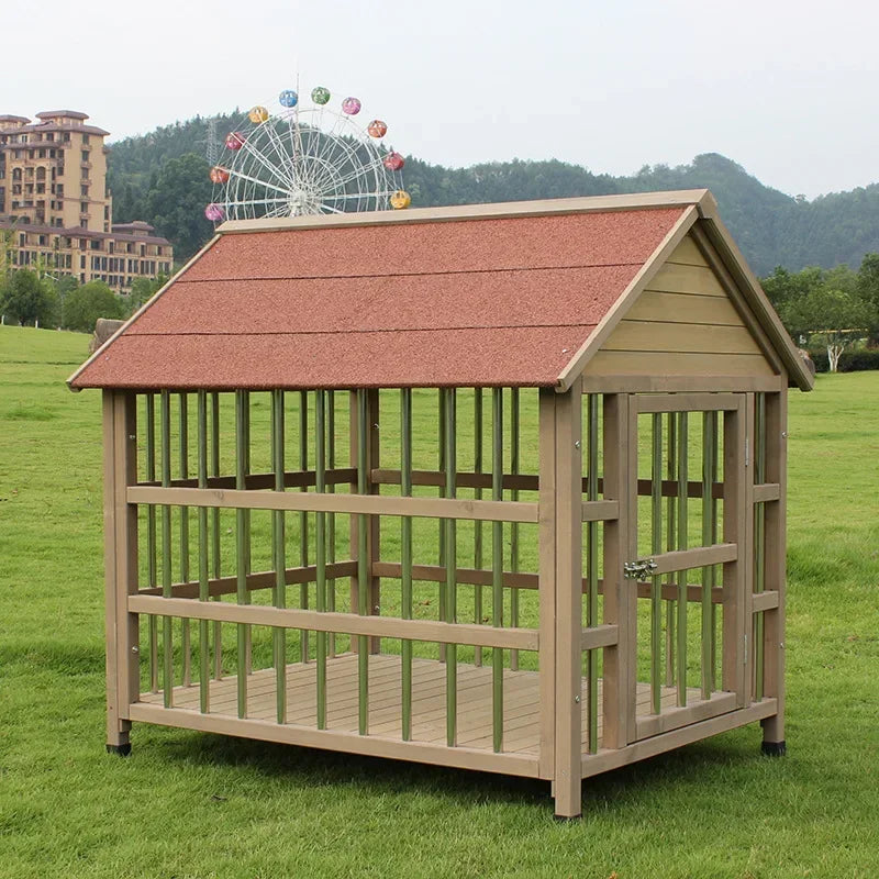Outdoor Waterproof Solid Wood Stainless Steel Anti-corrosion Kennel Rainproof Large Dog House Golden Retriever Kennel Small Hous