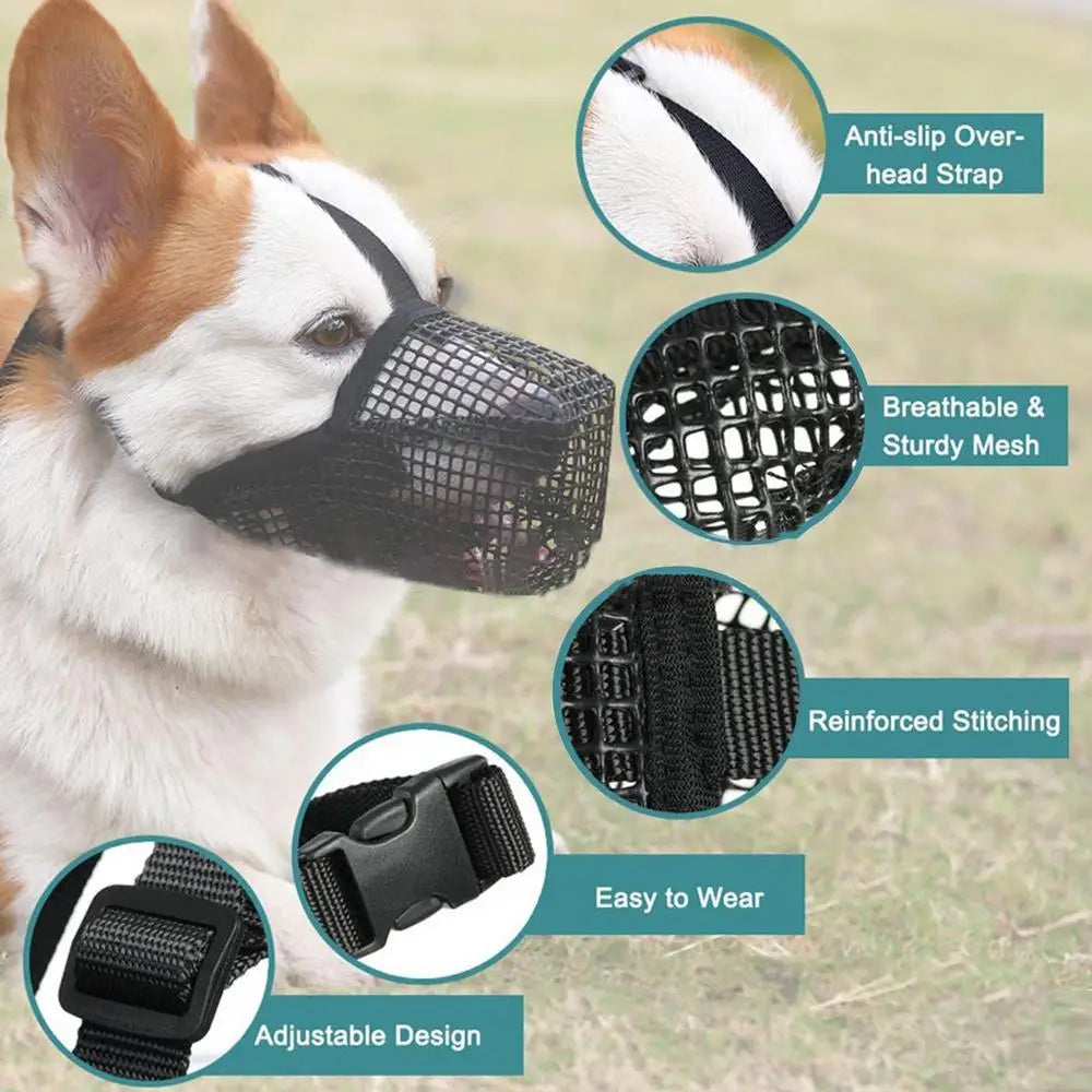 Pet Dog Adjustable Mask Bark Bite Mesh Mouth Muzzle Grooming Anti-bite Stop Chewing Muzzle Pets Accessories