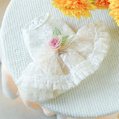Sweet Princess Female Puppy Summer Clothes Wedding Party Dress for Dogs White Lace French Bulldog Small Medium Pet Cat Clothing