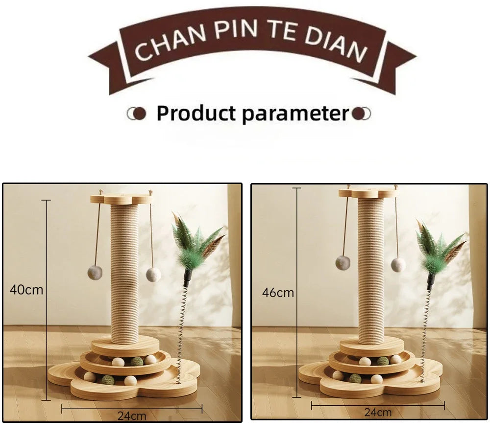 Pet Cat Toy Solid Wood Cat Turntable Funny Cat Stick Balls Durable Sisal Scratching Board Cat Supplies Cat Grab Column