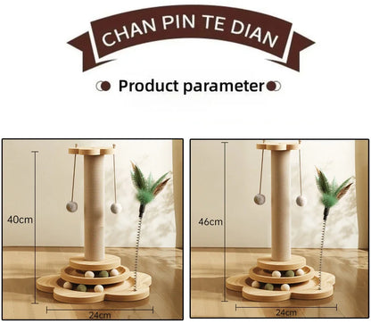 Pet Cat Toy Solid Wood Cat Turntable Funny Cat Stick Balls Durable Sisal Scratching Board Cat Supplies Cat Grab Column