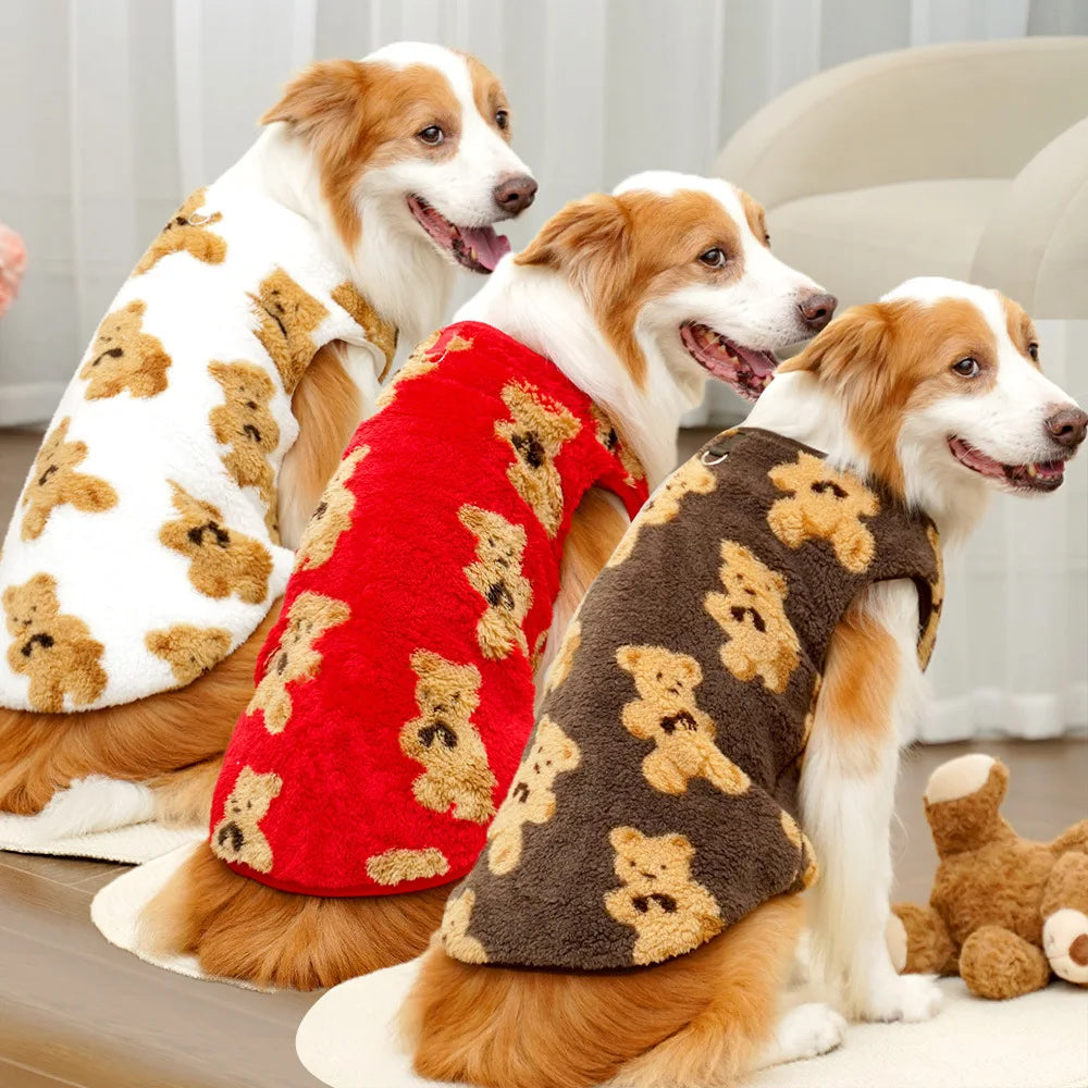 3XL-8XL Cute Bear Pattern Dog Sweater for Large Dogs, Winter Big Dog Clothes Warm Fleece Pullover Coat Cold Weather Vest Pitbull