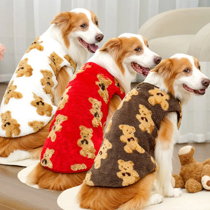 3XL-8XL Cute Bear Pattern Dog Sweater for Large Dogs, Winter Big Dog Clothes Warm Fleece Pullover Coat Cold Weather Vest Pitbull