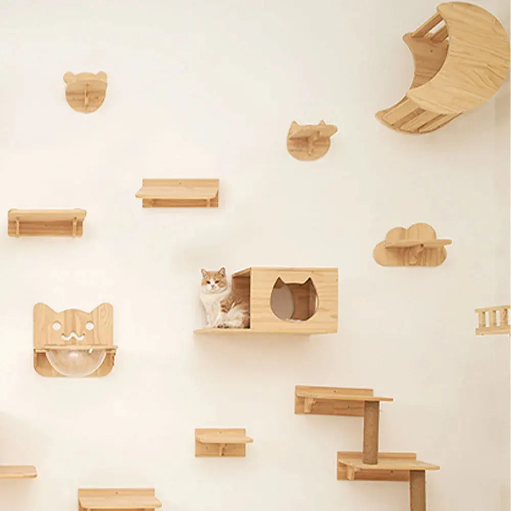 Cat Tree Cat Mounted Climbing Wall with Cat Hammock and Cat Climbing Ladder Cat Shelf Sisal nest for Kitten Playing and Rest