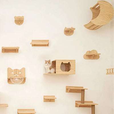 Cat Tree Cat Mounted Climbing Wall with Cat Hammock and Cat Climbing Ladder Cat Shelf Sisal nest for Kitten Playing and Rest
