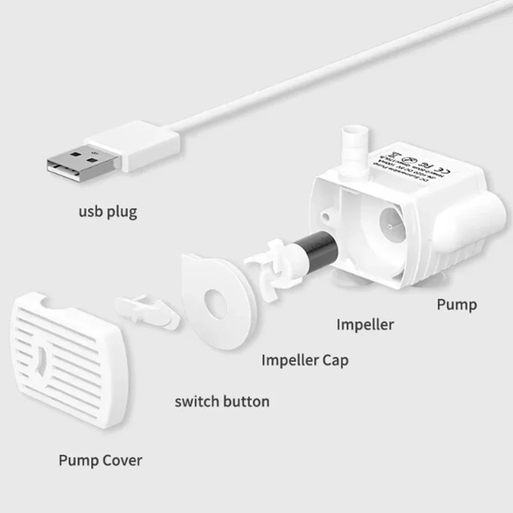 USB Replace Water Pump for Pet Cat Dog Water Fountain Pump Cat Water Dispenser Dog Water Dispenser Fish Tank Submersible Pump