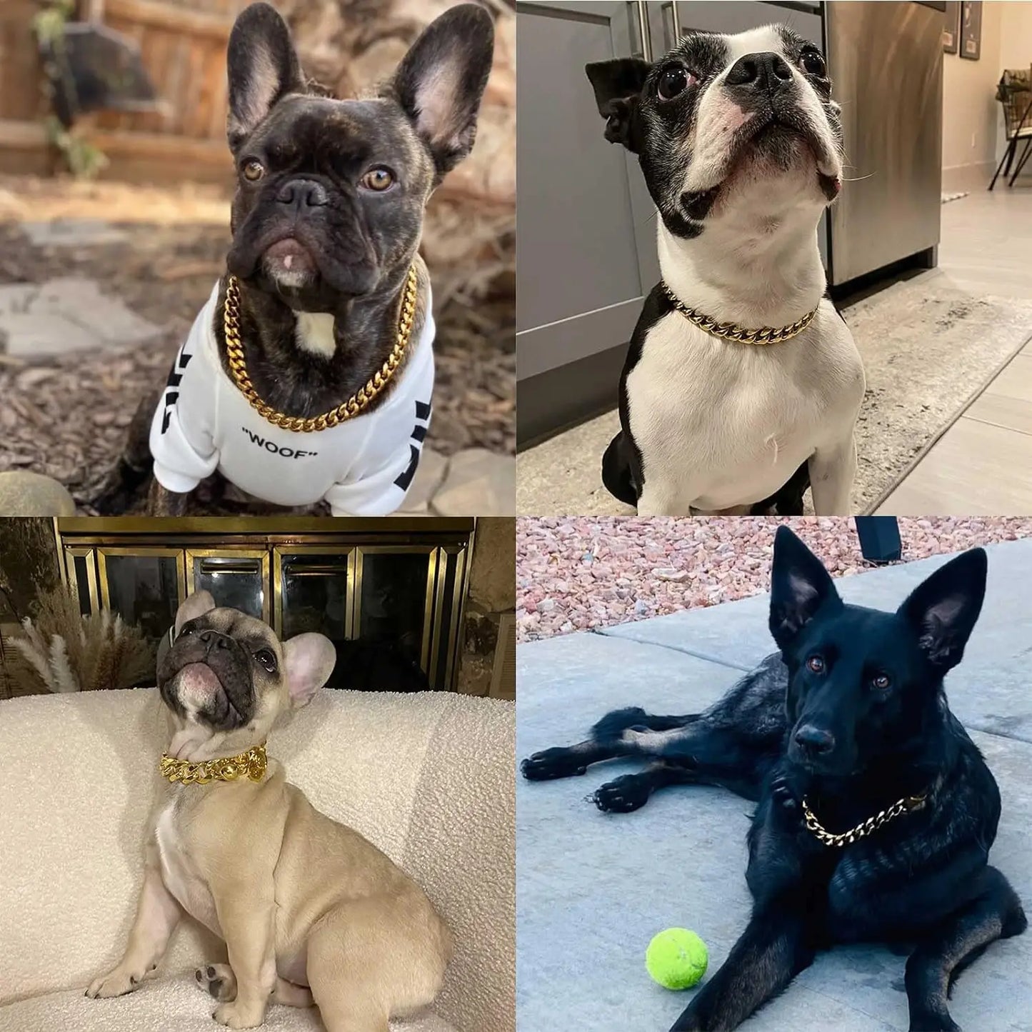 Heavy Duty Dog Chain Collar with Dog Paw Pendant 15MM Wide Stainless Steel Metal Cuban Link Chain Collar for Small Medium Dogs