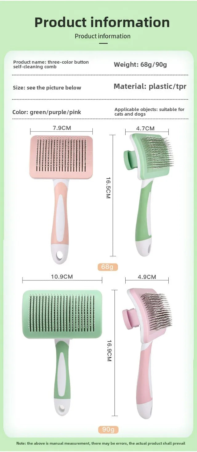 Pet Combs Self-cleaning Key Fading Comb Knots Removing Hair Massage Comb Cat and Dog Universal Easy To Clean