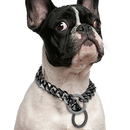 Stainless Steel Dog Chain Collar, Rose Gold Pet Necklace, Strong P Chain Choker for Small and Big Dogs, 15mm Width