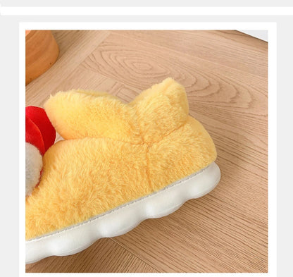 Women New Cute Cartoon Indoor Slippers Female Funny Yellow Chicken Winter Warm Fluffy Shoes Couples Home Floor Cotton Slippers