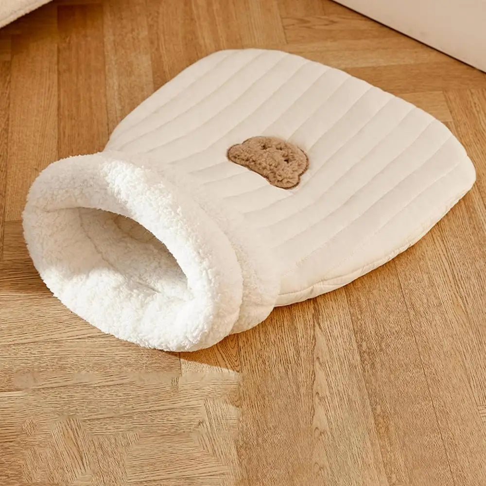 Pet Mat Warming Pad Sack Washable Cozy Cats Beds Easy Access Cat Sleeping Bag With Cute Bear Pattern For Cats And Small Dog