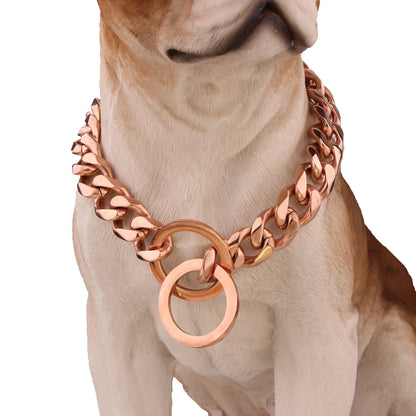 Strong Choke Chain Dog Collar Luxury 15MM 18K Gold Stainless Steel Cuban Link Metal Necklace for Small Medium Large Dogs Pitbull