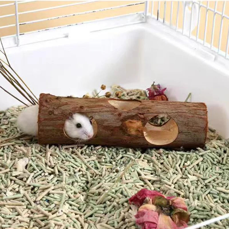 Hamster Natural Wooden Tunnels Tubes Bite-resistant Hideout Tunnel Molar Toy For Small Pet Toy Forest Hollow Tree Trunk