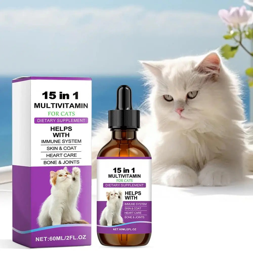 Cat Supplement All-in-1 Multi Liquid Body Care Drops Daily Supplement 60ml Body Care Drops For Supports Joint Care Skin & Coat
