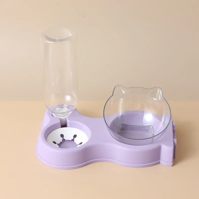 Pet Cat Food Bowl Automatic Feeder All-in-One Splice Dog Cat Food Bowl and Drinking Fountain Drinking Raised Standing Dish Bowl