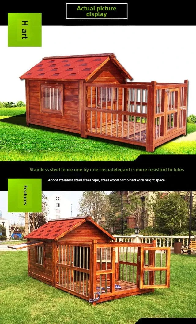 Outdoor Waterproof Solid Wood Kennel Medium and Large Dog Golden Retriever Kennel House Rainproof Outdoor Four Seasons