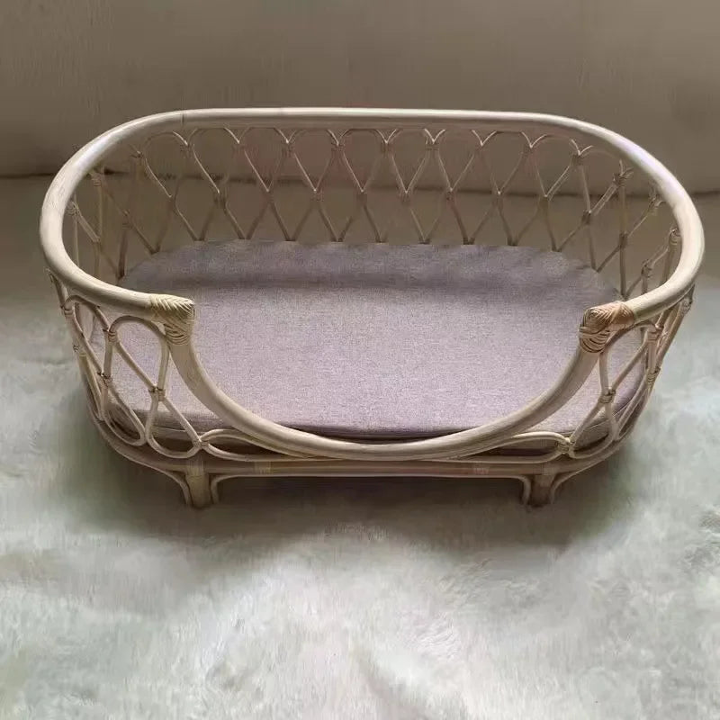 Japanese ins natural rattan dog cat pet bed teddy kennel princess bed summer removable cage