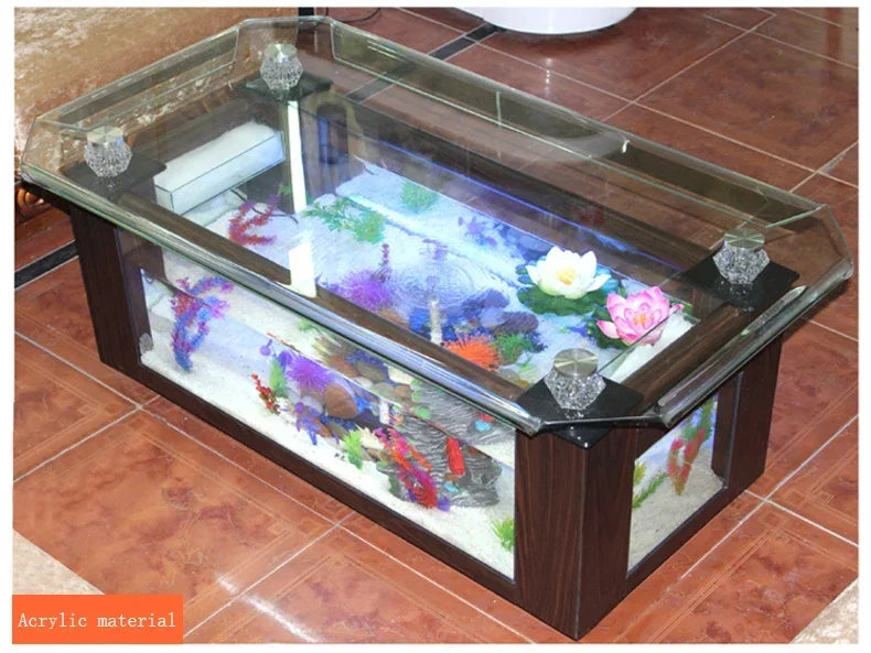 Wholesale aquarium  tank living room sofa table top ultra white curling coffee table ecological glass fish tank