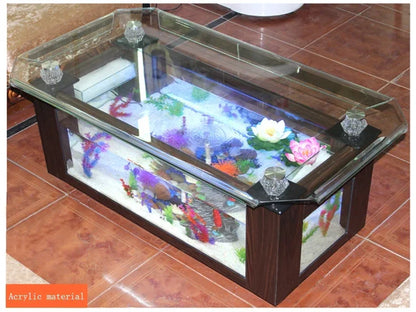 Wholesale aquarium  tank living room sofa table top ultra white curling coffee table ecological glass fish tank