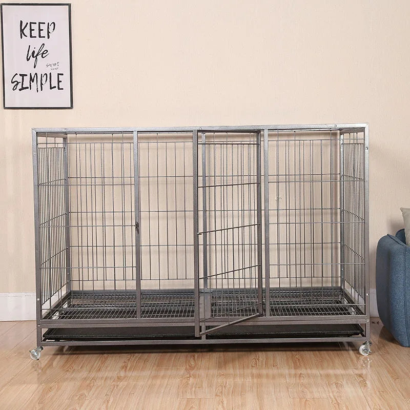 Manufacturer wholesale new pulley pet cage 160 * 94 * 110cm large reinforced stainless steel square tube practical dog cage
