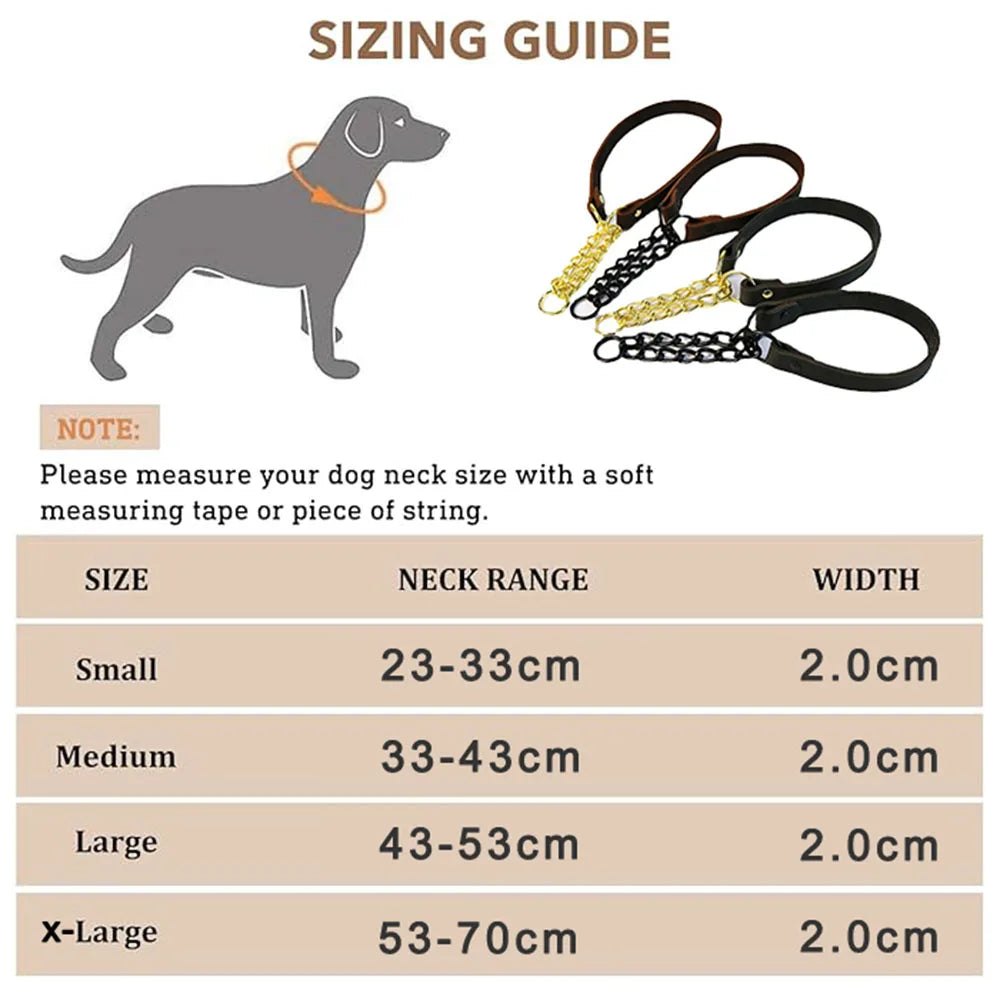Dog Choke Collar Genuine Leather Dog Collar Dog Choking Chain Collar Stainless Steel Chain No Pull Dog Leather Training Collar