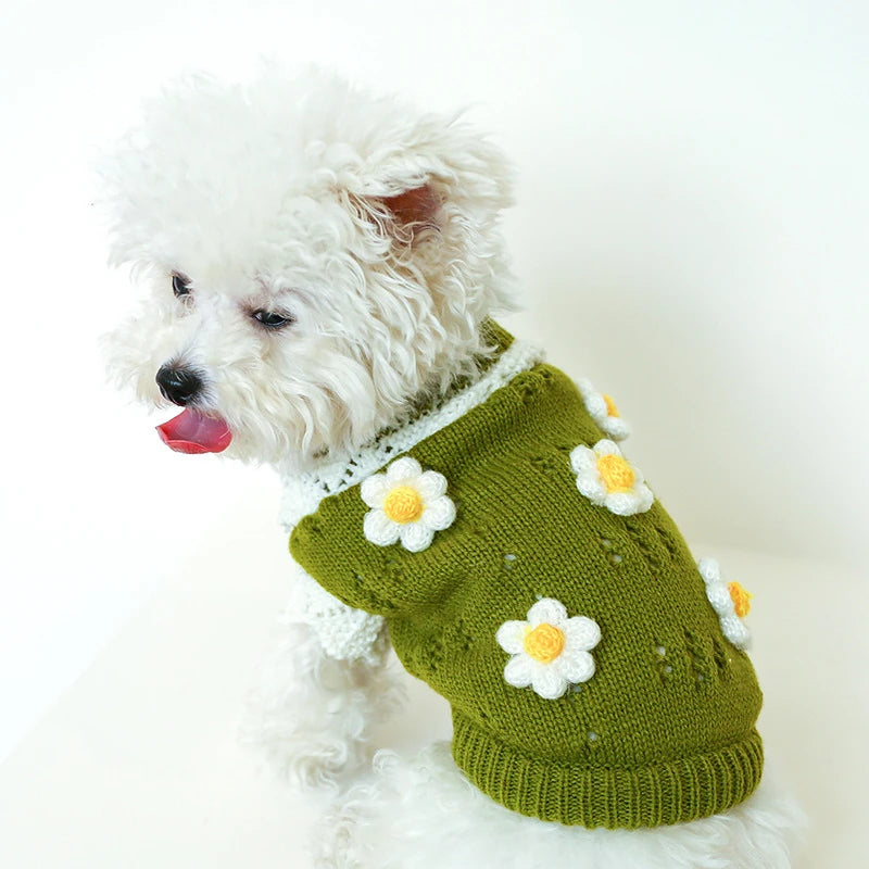 Luxury Designer Warm Winter Clothes for Pets Wool Knitting Floral New Year York Dog Sweaters Sphinx Cat Christmas Puppy Clothing