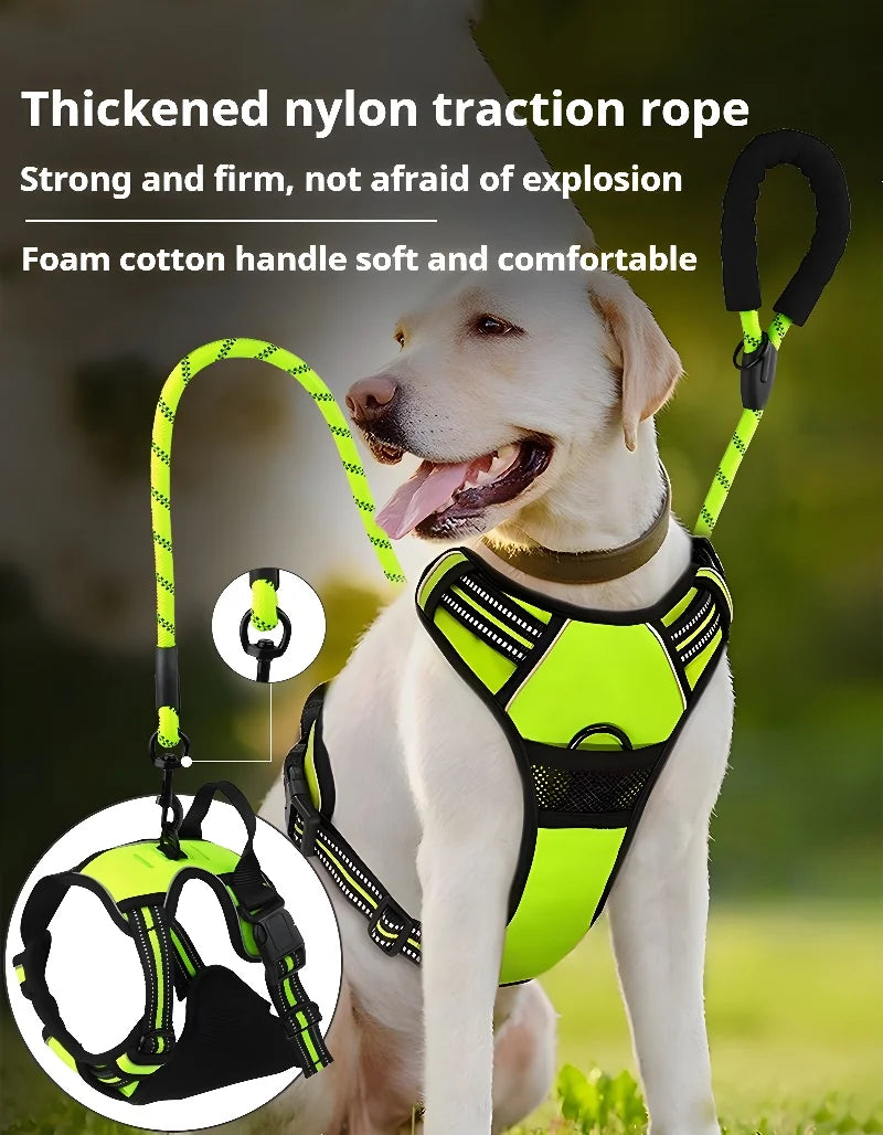 Pet dog chest back anti impact reflective vest style chest back large medium cat dog chest back traction rope set dog harness