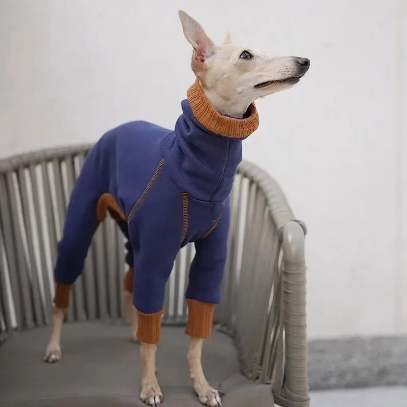 Whippet Greyhound Clothes Dog Winter Warm Pajamas Onesie Turtleneck Jumpsuit Four-Leg Rompers Long Sleeve for Medium Large Dogs