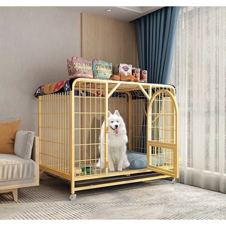 Dog cage Medium and large dog household Dog cage with toilet Square pipe Bold reinforcement Villa indoor Golden Retriever Labrad