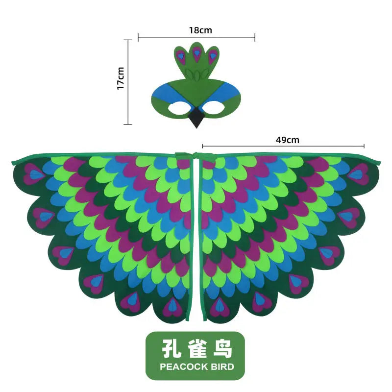 Kids Cosplay Costume Stage Performance Owl Peacock Wings Bird Felt Cape with Mask for Girls Boys Halloween Party Cloak