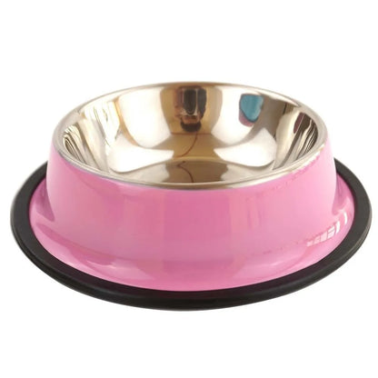 Stainless Steel Dog Bowls pink, Food and Water Non Slip Anti Skid Stackable Pet Puppy Dishes for Small, Medium and Large Dogs