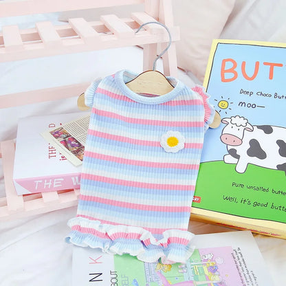 Summer Dog Clothes Pet Dog Vest Dress Dog Knitted Striped Dog T Shirt Chihuahua Bichon Clothing Kitten Puppy Girls Dog Costume