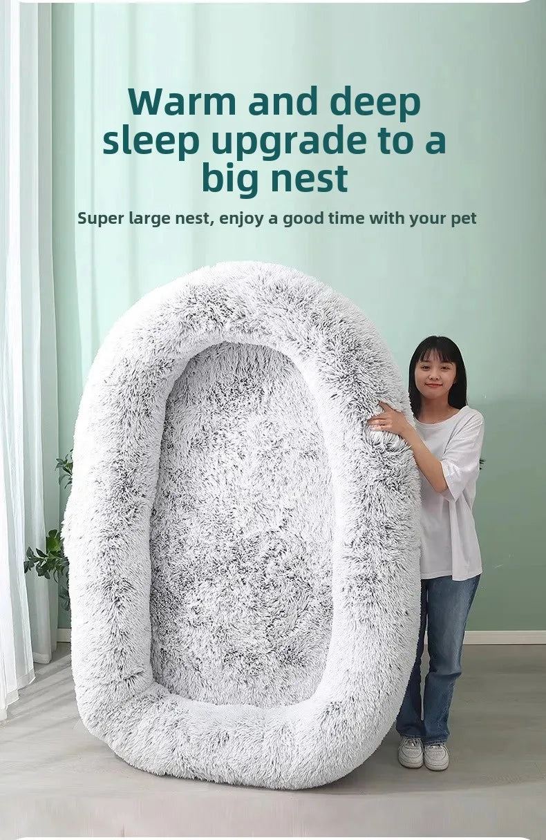 Plush Pet Bed with Pillow Quilt Winter Warm Large Foam Pad Pet Sleeping Pad Sofa Bed Removable and Washable Pet Kennel