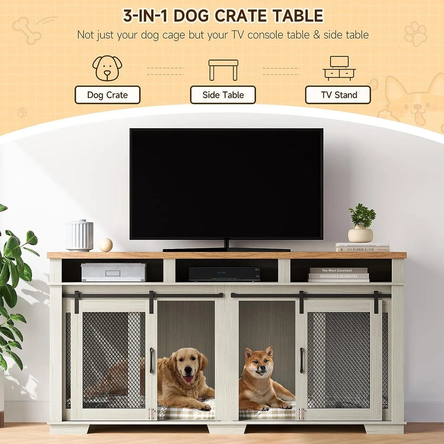 Cross-border Amazon Pet Furniture Dog Cage Wooden Iron Wood Kennel Double Door TV Cabinet Indoor Pet Cabinet Box