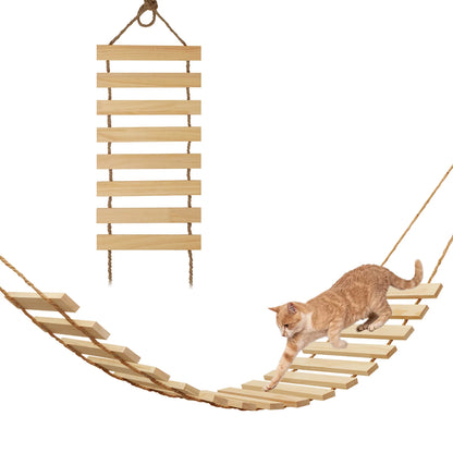 Cat Tree Cat Wall Mounted Climbing Wooden Shelves Sisal Ladders with Hammock and Cat House Cat Bridge for Kittens Perch Sleeping