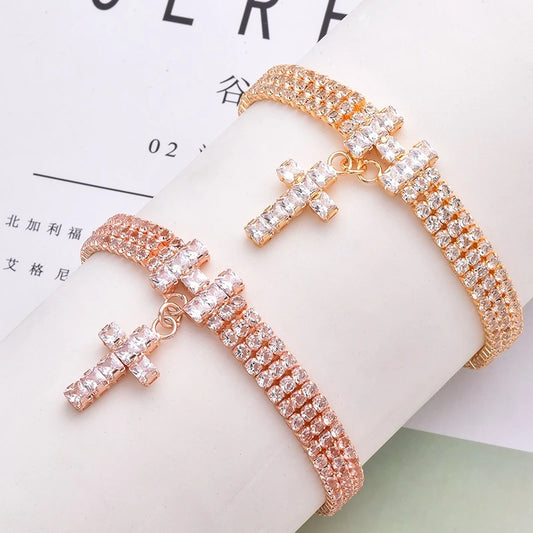 AAA Zircon Cross Cat Accessories Pet Necklace Adjustable Rose Gold Collar for Small Medium Puppy All Season Birthday Neck Gear