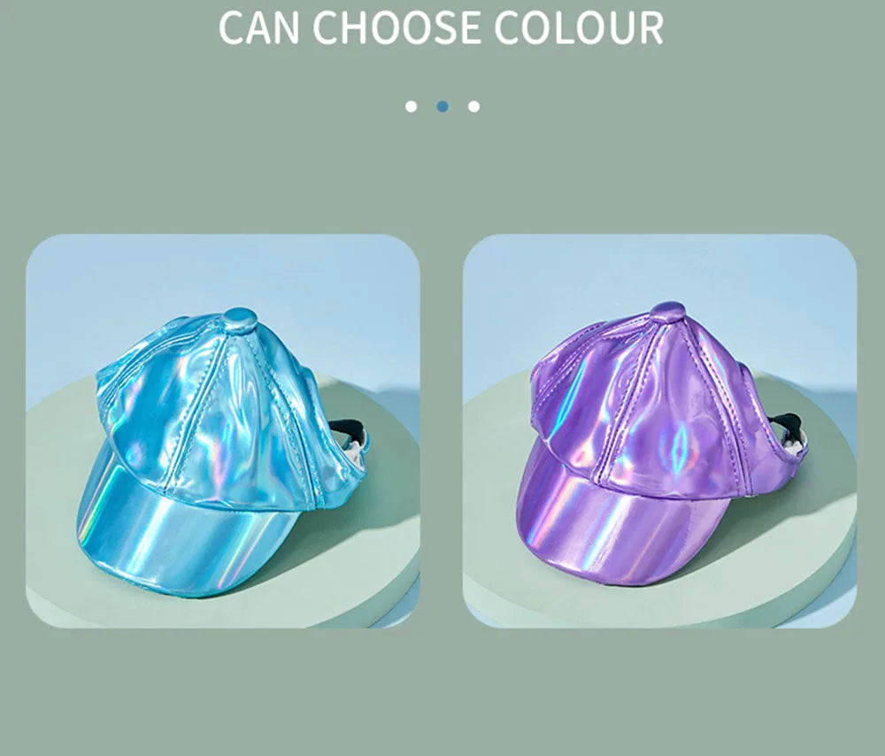Dog Baseball Cap Fashion PU Dog Sun Hat Dog Peaked Cap with Ear Holes Adjustable Puppy Hat Waterproof Outdoor Pet Outfit Dog Cap