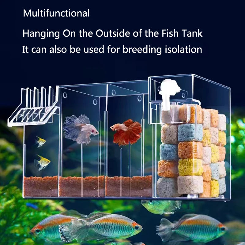 Fish Tank External Filter Box Acrylic Filter Dry and Wet Separation 4 in 1 Small Silent External Suspend Aquarium Drip Overflow