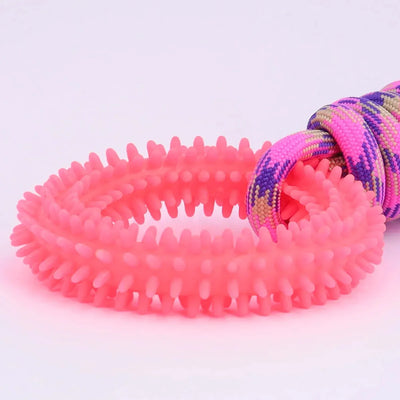 Interactive Training Dog Toys for Small Medium Dogs Rubber Spiked Ring with Rope Chewing Toys Dog Teeth Cleaning Pet Supplies