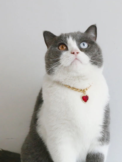 Luxury Dog Cat Necklace Jewelry with Heart Diamond Pendant Design Gold Chain Collar Pet Wedding Birthday Costume Accessories
