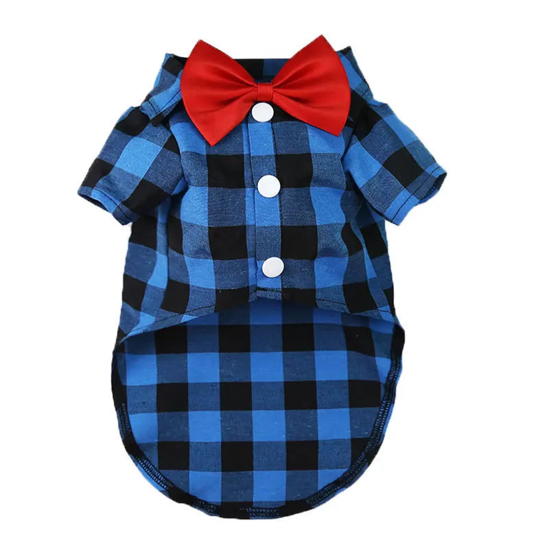 Bowtie Dog Blouse Classical Breathable Plaid T-Shirts Summer Dog Clothes for Small Dogs Puppy Large Cat Vest Chihuahua Yorkies
