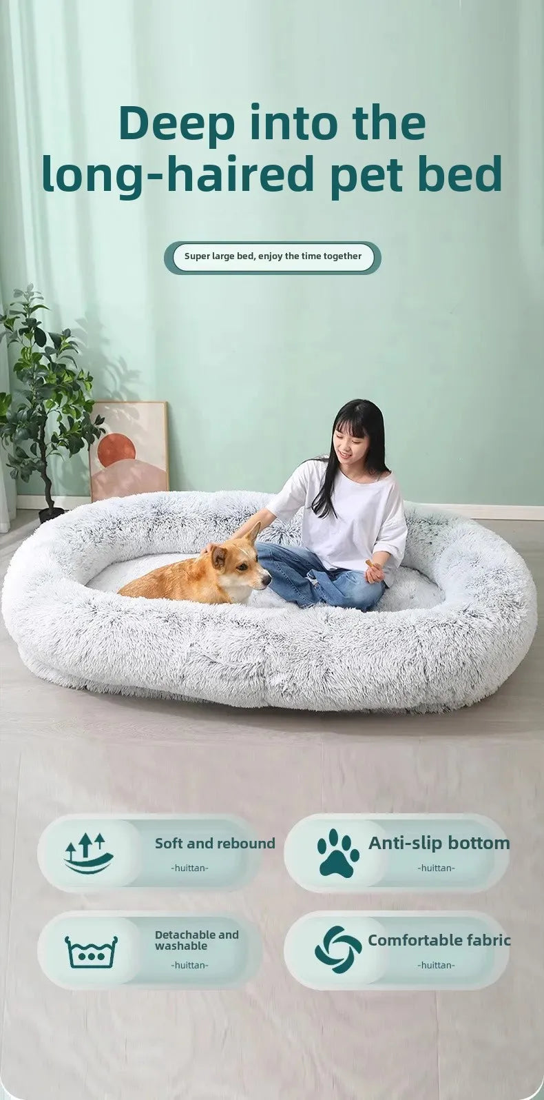 Plush Pet Bed with Pillow Quilt Winter Warm Large Foam Pad Pet Sleeping Pad Sofa Bed Removable and Washable Pet Kennel