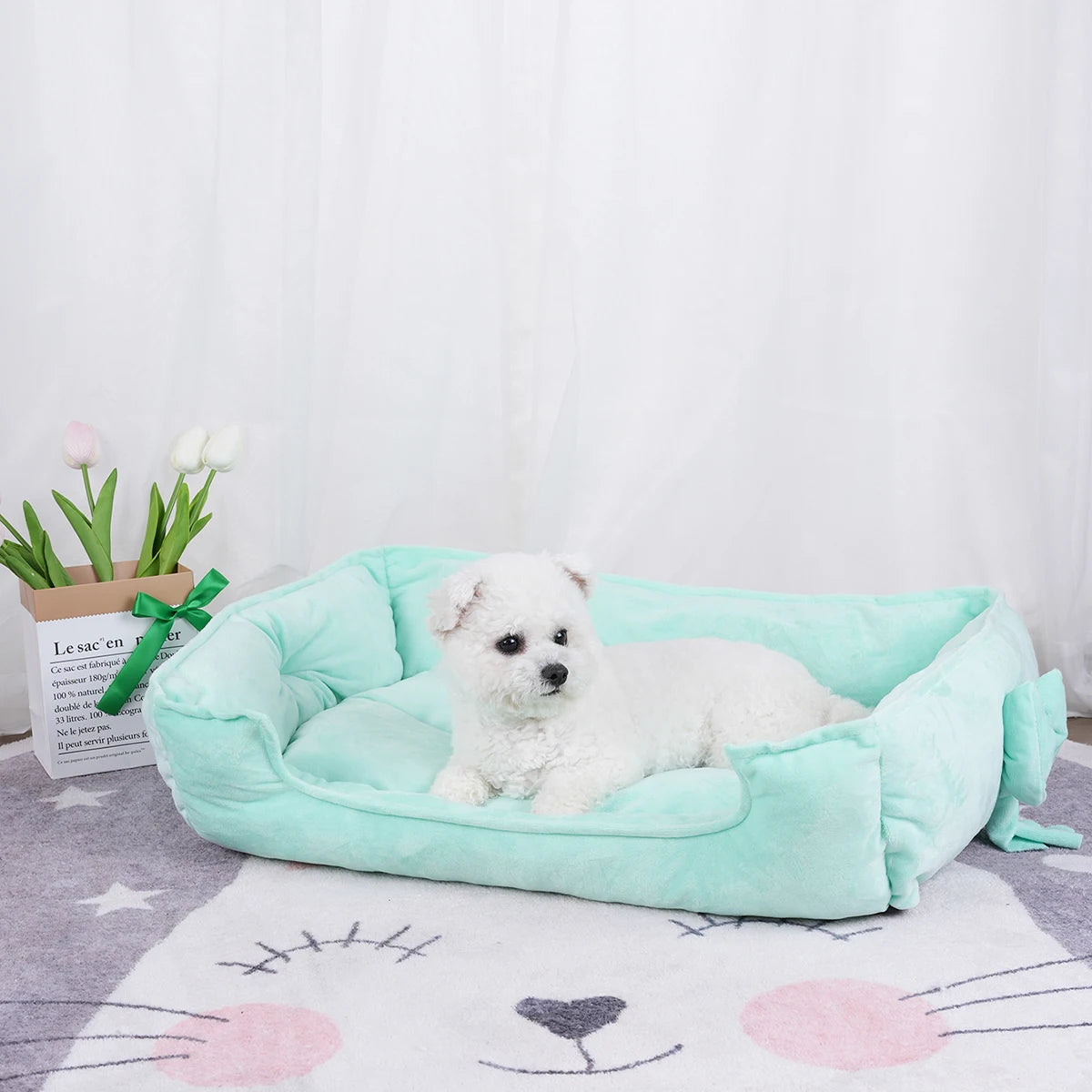 Dog Beds for Small Dogs Bow Tie Basket Plush Blanket Bed Cats Large Bedding Cushions Pet Supplies Breeds Sofa Pets Accessories