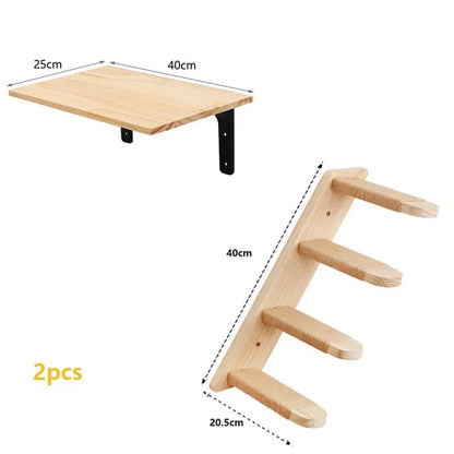 Cat Tree Wall Mounted Climbing Shelves Wooden Hammock with Ladder and Cat Bridge for Cat Perch Sleeping Pet Indoor Playground