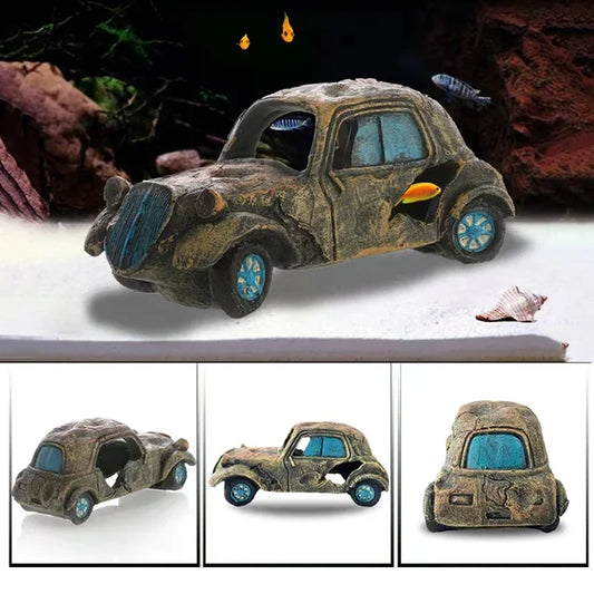 Artificial Aquarium Decoration Old Car Ornament Submarine Decor Resin Landscaping House for Fish Accessories for Aquarium Stuff