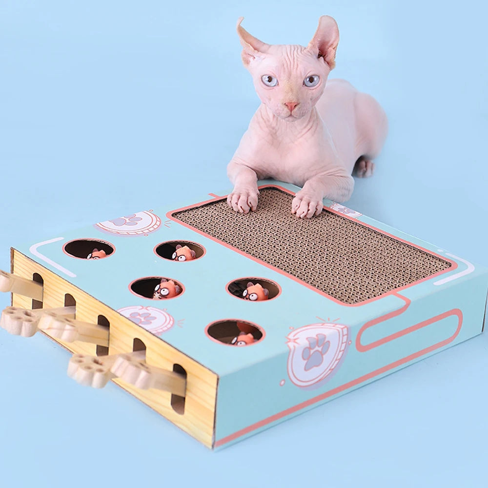 Cat whack-a-mole toy interactive play Cat scratch board Corrugated paper cat box claw grinder toy