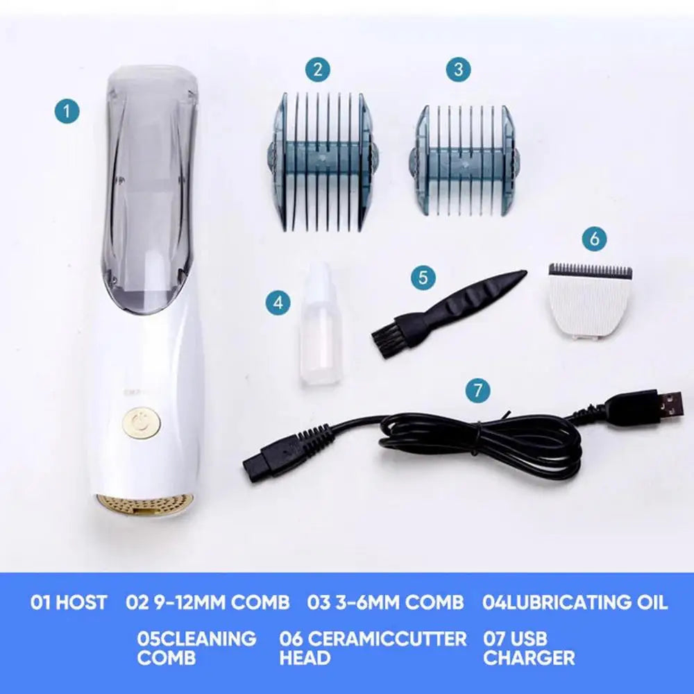 Pet Hair Clipper With Suction USB 3-Speed Vacuum Dog Shaver 1500mAh Rechargeable Low Noise Electric Dog Groomer For Cats