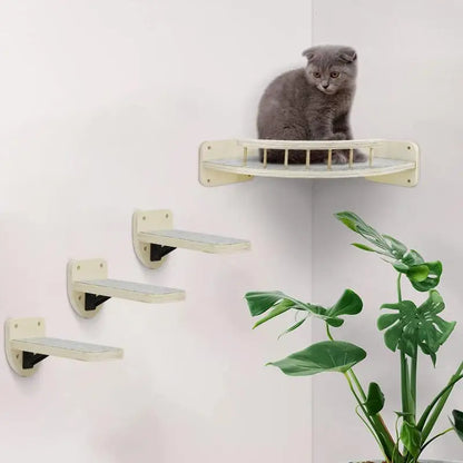 4 Pieces Wall Mounted Cat Climbing Shelves Set Wooden Platform Corner of Wall with Cat Small Jumping Platform Kitty Playing