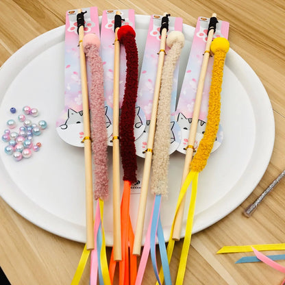 Cat Toy Cat Teaser Sticks Teasing Cats Stick Cats Toys Strips Ribbons Tassels Pet Cats Self-hi Interactive Biting Pet Supplies.